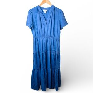 Cynthia Rowley M Blue Linen Viscose Tiered Midi Maxi Dress Boho